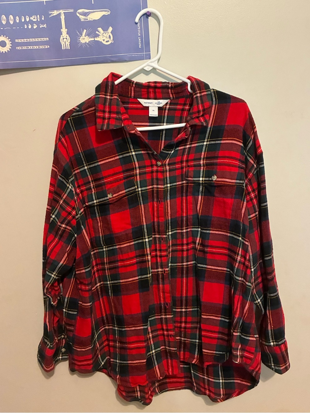Old Navy Red and Black Plaid Button-Down Shirt - Women’s The Boyfriend Shirt